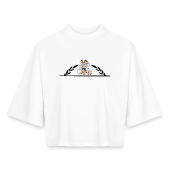 Judo Jiujitsu neck clamp with half laurel wreath - Boxy Women's Recycled 1/2 Sleeved T-Shirt by Stanley/Stella - white - Front - AI Model Female 172 dark (172cm)