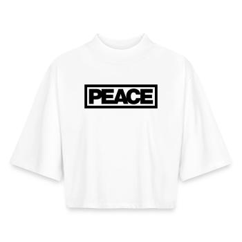 Typo PEACE Kontur 1C - Boxy Frauen Recyceltes 1/2 Sleeved T-Shirt by Stanley/Stella - Weiß - Vorne - AI Model Female 172 dark (172cm)