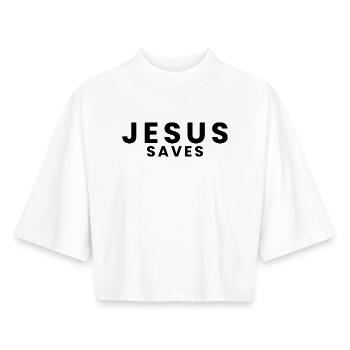 Jésus sauve - design chrétien - T-shirt femme coupe boxy recyclé manches mi-longues Stanley/Stella - blanc - Devant - AI Model Female 172 dark (172cm)