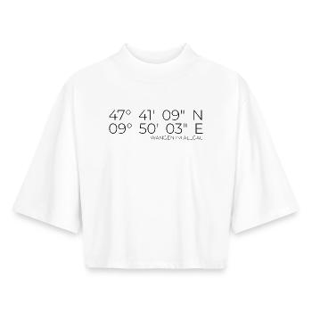 Coordonnées Wangen im Allgäu - T-shirt femme coupe boxy recyclé manches mi-longues Stanley/Stella - blanc - Devant - AI Model Female 172 dark (172cm)