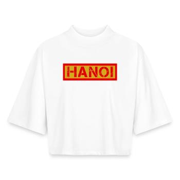 Logo vieilli d’I-HANOI - T-shirt femme coupe boxy recyclé manches mi-longues Stanley/Stella - blanc - Devant - AI Model Female 172 dark (172cm)