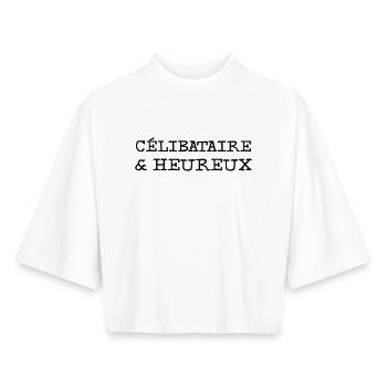 Célibataire et heureux - T-shirt femme coupe boxy recyclé manches mi-longues Stanley/Stella - blanc - Devant - AI Model Female 172 dark (172cm)