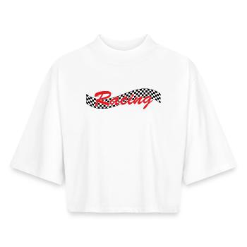 Racing Checked Flag - Car Auto Bike Race - Boxy Women's Recycled 1/2 Sleeved T-Shirt by Stanley/Stella - white - Front - AI Model Female 172 dark (172cm)