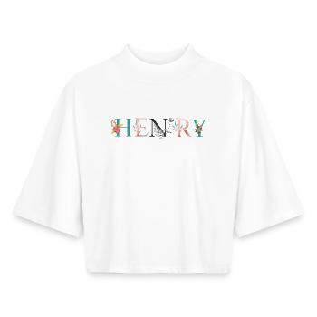 HENRY Name Art With Flowers Embroidered - Boxy Women's Recycled 1/2 Sleeved T-Shirt by Stanley/Stella - white - Front - AI Model Female 172 dark (172cm)