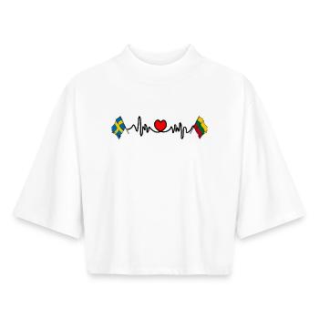 Cardio-Herz Flagge Schweden, Flagge Litauen - Boxy Frauen Recyceltes 1/2 Sleeved T-Shirt by Stanley/Stella - Weiß - Vorne - AI Model Female 172 dark (172cm)