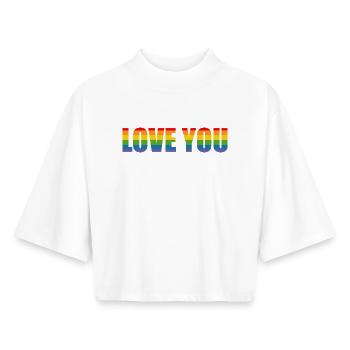 rainbow stripes love you LGBT lgbtqi queer - Boxy Women's Recycled 1/2 Sleeved T-Shirt by Stanley/Stella - white - Front - AI Model Female 172 dark (172cm)