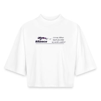 My Silence, clothing design - Boxy Women's Recycled 1/2 Sleeved T-Shirt by Stanley/Stella - white - Front - AI Model Female 172 dark (172cm)