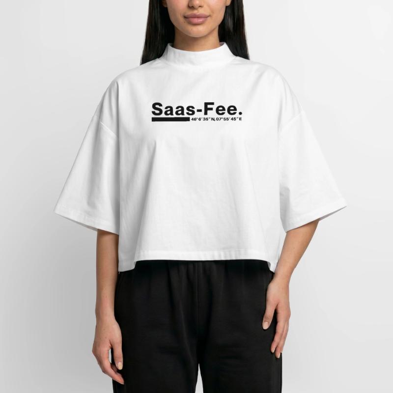 Saas-Fee coordinates Valais Switzerland Boxy Women's Recycled 1/2 Sleeved T-Shirt by Stanley/Stella