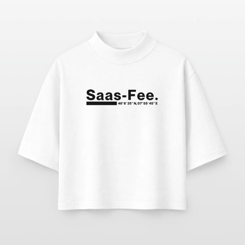 Saas-Fee coordinates Valais Switzerland Boxy Women's Recycled 1/2 Sleeved T-Shirt by Stanley/Stella