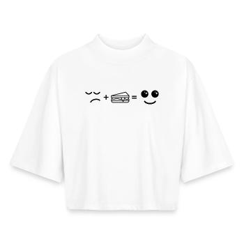 triste manger du gâteau devenir heureux - T-shirt femme coupe boxy recyclé manches mi-longues Stanley/Stella - blanc - Devant - AI Model Female 172 dark (172cm)