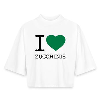J’ADORE LES COURGETTES Légumes de courgettes - T-shirt femme coupe boxy recyclé manches mi-longues Stanley/Stella - blanc - Devant - AI Model Female 172 dark (172cm)