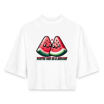 Sweet Melon Design - Un dans un melon - T-shirt femme coupe boxy recyclé manches mi-longues Stanley/Stella - blanc - Devant - AI Model Female 172 dark (172cm)