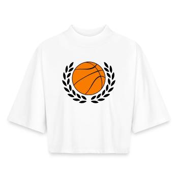 Icône du basket en orange gras - T-shirt femme coupe boxy recyclé manches mi-longues Stanley/Stella - blanc - Devant - AI Model Female 172 dark (172cm)