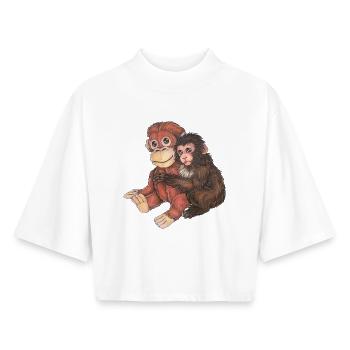 Cute Monkey with Supoort Animal Plush Toy - Boxy Women's Recycled 1/2 Sleeved T-Shirt by Stanley/Stella - white - Front - AI Model Female 172 dark (172cm)