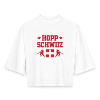 Hopp Schwiiz Eishockey Nationalmannschaft - Boxy Frauen Recyceltes 1/2 Sleeved T-Shirt by Stanley/Stella - Weiß - Vorne - AI Model Female 172 dark (172cm)