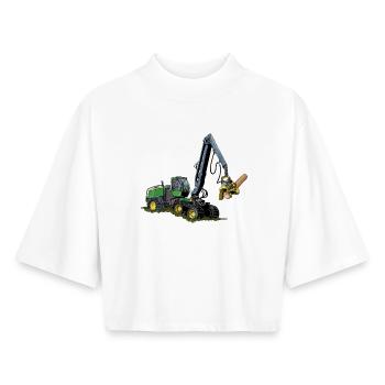 Harvester, Timber Harvester - Boxy Women's Recycled 1/2 Sleeved T-Shirt by Stanley/Stella - white - Front - AI Model Female 172 dark (172cm)