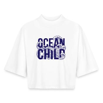 Ocean Gold Wave Art - Boxy Women's Recycled 1/2 Sleeved T-Shirt by Stanley/Stella - white - Front - AI Model Female 172 dark (172cm)