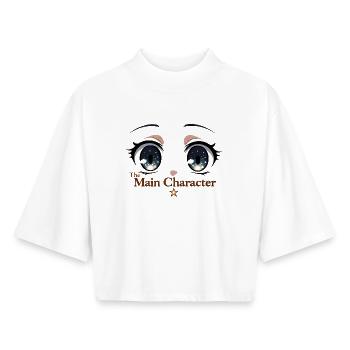 Le personnage principal regarde la nuit étoilée - T-shirt femme coupe boxy recyclé manches mi-longues Stanley/Stella - blanc - Devant - AI Model Female 172 dark (172cm)