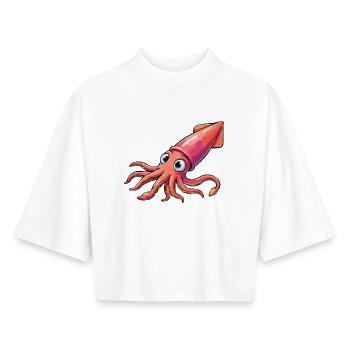 Dessin animé Calamar - T-shirt femme coupe boxy recyclé manches mi-longues Stanley/Stella - blanc - Devant - AI Model Female 172 dark (172cm)