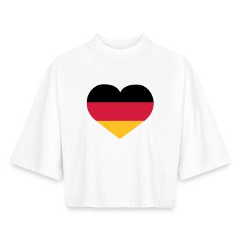 Deutschland Herz | Herz | Heart - T-shirt femme coupe boxy recyclé manches mi-longues Stanley/Stella - blanc - Devant - AI Model Female 172 dark (172cm)