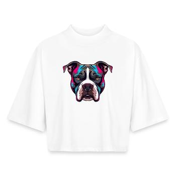 Neon Pitbull Porträt - Boxy Frauen Recyceltes 1/2 Sleeved T-Shirt by Stanley/Stella - Weiß - Vorne - AI Model Female 172 dark (172cm)