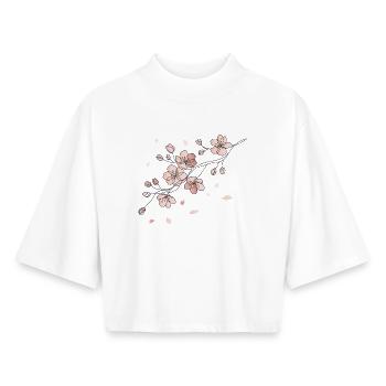 Kirschblüten Zweig Line Art Illustration  - Boxy Frauen Recyceltes 1/2 Sleeved T-Shirt by Stanley/Stella - Weiß - Vorne - AI Model Female 172 dark (172cm)