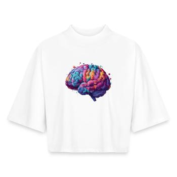 Buntes Neurodiversitäts Gehirn im farbenfrohen Kun - Boxy Frauen Recyceltes 1/2 Sleeved T-Shirt by Stanley/Stella - Weiß - Vorne - AI Model Female 172 dark (172cm)