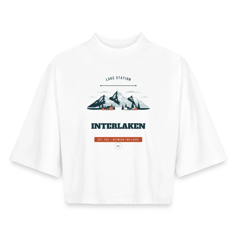 Interlaken badge on a boxy women's recycled 1/2 sleeved t-shirt by stanley/stella