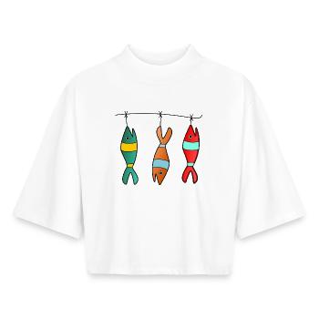 SARDINE. FISH. APRIL FOOL. SEA. OCEAN. - Boxy Women's Recycled 1/2 Sleeved T-Shirt by Stanley/Stella - white - Front - AI Model Female 172 dark (172cm)