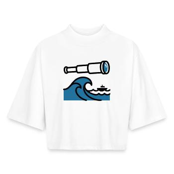 Fernrohr Wellen Ozean Entdecker - Boxy Frauen Recyceltes 1/2 Sleeved T-Shirt by Stanley/Stella - Weiß - Vorne - AI Model Female 172 dark (172cm)
