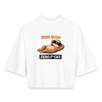 Zero Rush Sloth Chill Slogan - T-shirt femme coupe boxy recyclé manches mi-longues Stanley/Stella - blanc - Devant - AI Model Female 172 dark (172cm)