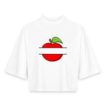 Red apple text cutout in apple - Boxy Women's Recycled 1/2 Sleeved T-Shirt by Stanley/Stella - white - Front - AI Model Female 172 dark (172cm)