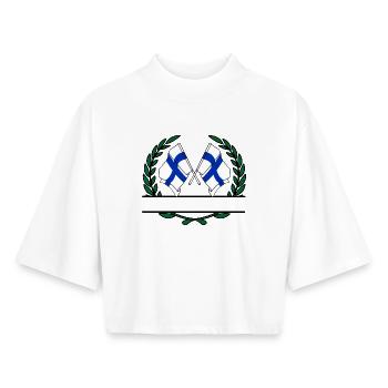 Fahnen Finnland Lorbeerkranz Banner - Boxy Frauen Recyceltes 1/2 Sleeved T-Shirt by Stanley/Stella - Weiß - Vorne - AI Model Female 172 dark (172cm)