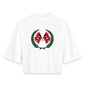 Couronne de laurier drapeaux ville Amsterdam - T-shirt femme coupe boxy recyclé manches mi-longues Stanley/Stella - blanc - Devant - AI Model Female 172 dark (172cm)