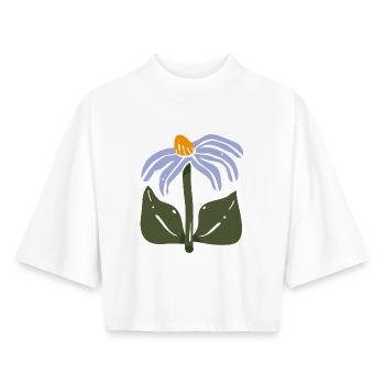Fleur sauvage stylisée - T-shirt femme coupe boxy recyclé manches mi-longues Stanley/Stella - blanc - Devant - AI Model Female 172 dark (172cm)
