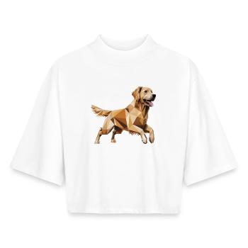 Golden Retriever - Cool Low Poly  Logo - T-shirt femme coupe boxy recyclé manches mi-longues Stanley/Stella - blanc - Devant - AI Model Female 172 dark (172cm)