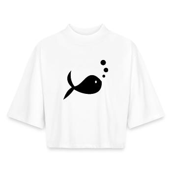 SURF. POISSON. PLAGE. MER. OCEAN. HUMOUR. VACANCES - T-shirt femme coupe boxy recyclé manches mi-longues Stanley/Stella - blanc - Devant - AI Model Female 172 dark (172cm)