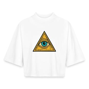 Oeil dans l’illustration du triangle - T-shirt femme coupe boxy recyclé manches mi-longues Stanley/Stella - blanc - Devant - AI Model Female 172 dark (172cm)