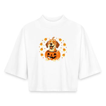 Halloween Puppy in Smiling Pumpkin - Boxy Women's Recycled 1/2 Sleeved T-Shirt by Stanley/Stella - white - Front - AI Model Female 172 dark (172cm)