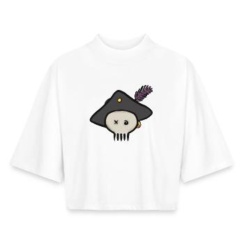 Crâne de pirate avec chapeau à plumes - T-shirt femme coupe boxy recyclé manches mi-longues Stanley/Stella - blanc - Devant - AI Model Female 172 dark (172cm)