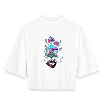 Champignons magiques avec des lèvres sexy champignon visage - T-shirt femme coupe boxy recyclé manches mi-longues Stanley/Stella - blanc - Devant - AI Model Female 172 dark (172cm)
