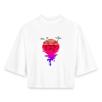 Molécule de psilocybine avec Retro Sunset - T-shirt femme coupe boxy recyclé manches mi-longues Stanley/Stella - blanc - Devant - AI Model Female 172 dark (172cm)