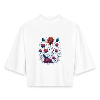 Roses Vaporwave Bouquet - Boxy Women's Recycled 1/2 Sleeved T-Shirt by Stanley/Stella - white - Front - AI Model Female 172 dark (172cm)