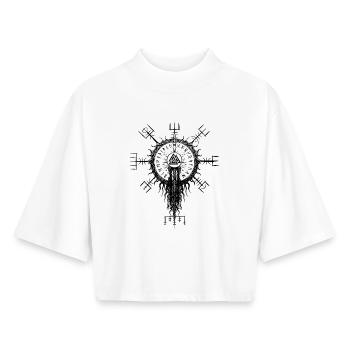 Vegvisir Wotansknoten Wikinger Runen Kompass - Boxy Frauen Recyceltes 1/2 Sleeved T-Shirt by Stanley/Stella - Weiß - Vorne - AI Model Female 172 dark (172cm)