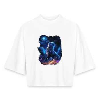 heulender Wolf in mystischer Natur - Boxy Frauen Recyceltes 1/2 Sleeved T-Shirt by Stanley/Stella - Weiß - Vorne - AI Model Female 172 dark (172cm)