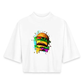 Graffiti Burger Cheeseburger coloré - T-shirt femme coupe boxy recyclé manches mi-longues Stanley/Stella - blanc - Devant - AI Model Female 172 dark (172cm)
