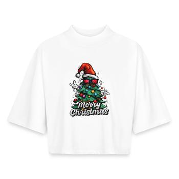 Merry Christmas – Christmas tree with sunglasses - Boxy Women's Recycled 1/2 Sleeved T-Shirt by Stanley/Stella - white - Front - AI Model Female 172 dark (172cm)