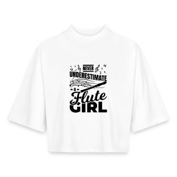 Ne sous-estimez jamais une flûtiste - T-shirt femme coupe boxy recyclé manches mi-longues Stanley/Stella - blanc - Devant - AI Model Female 172 dark (172cm)