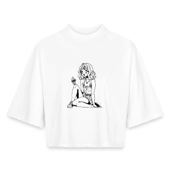 Amateur de crème glacée - T-shirt femme coupe boxy recyclé manches mi-longues Stanley/Stella - blanc - Devant - AI Model Female 172 dark (172cm)
