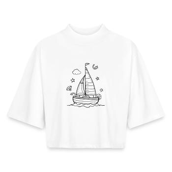 Cartoon Sailing - Boxy Women's Recycled 1/2 Sleeved T-Shirt by Stanley/Stella - white - Front - AI Model Female 172 dark (172cm)